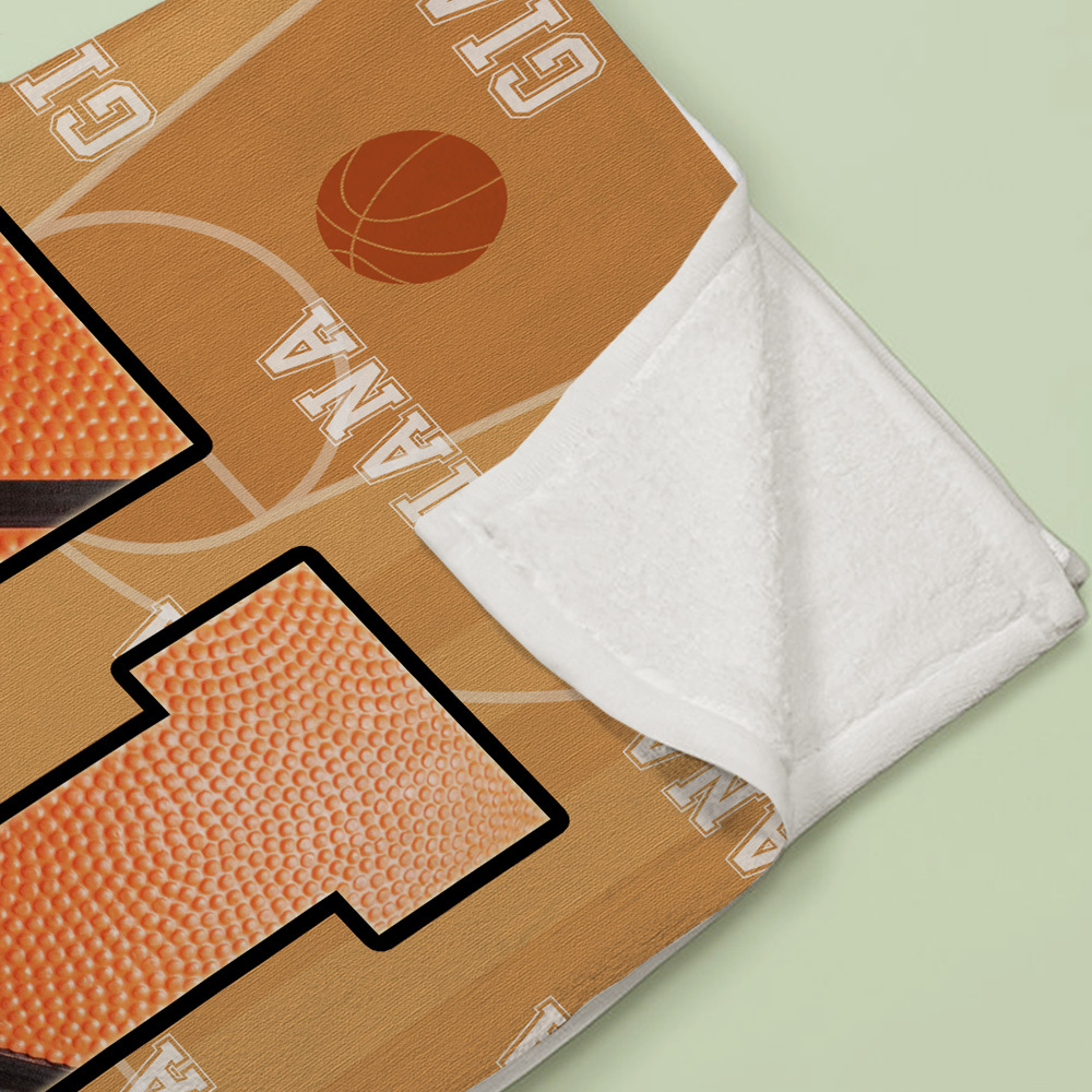 Personalized Basketball Blanket, Basketball Player Blanket, Custom Name & Number Throw, Gift for Son Dad Team, Kids Basketball Blanket - auphotoblanket