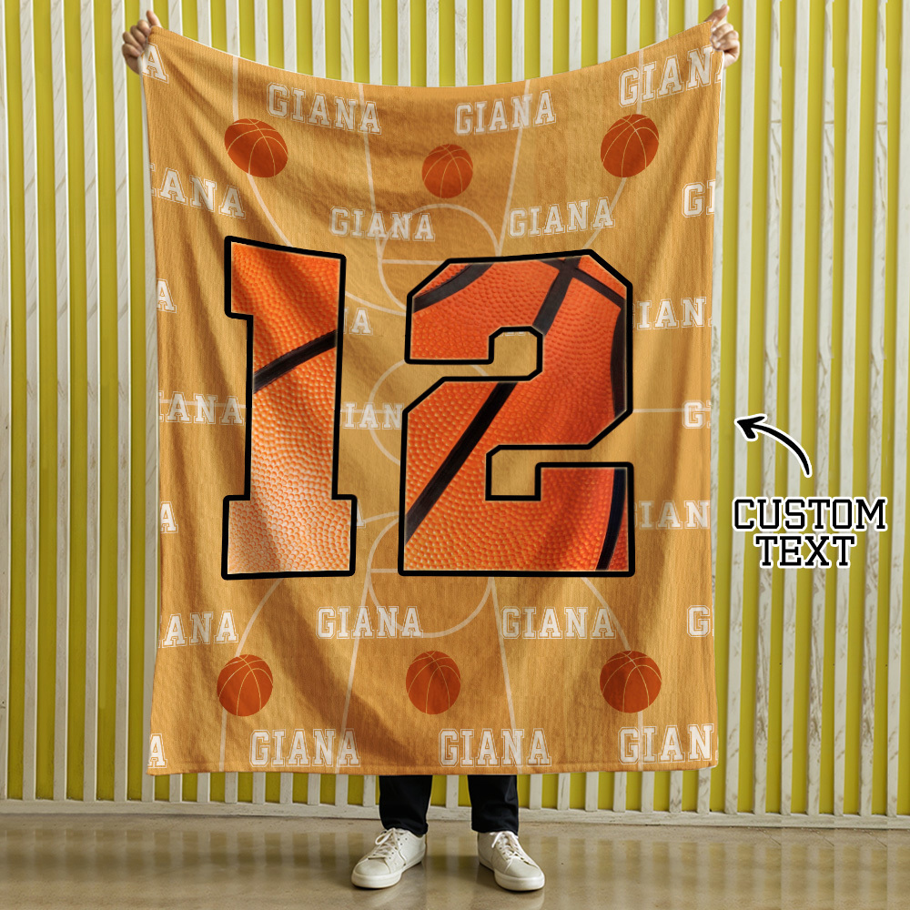 Personalized Basketball Blanket, Basketball Player Blanket, Custom Name & Number Throw, Gift for Son Dad Team, Kids Basketball Blanket - auphotoblanket