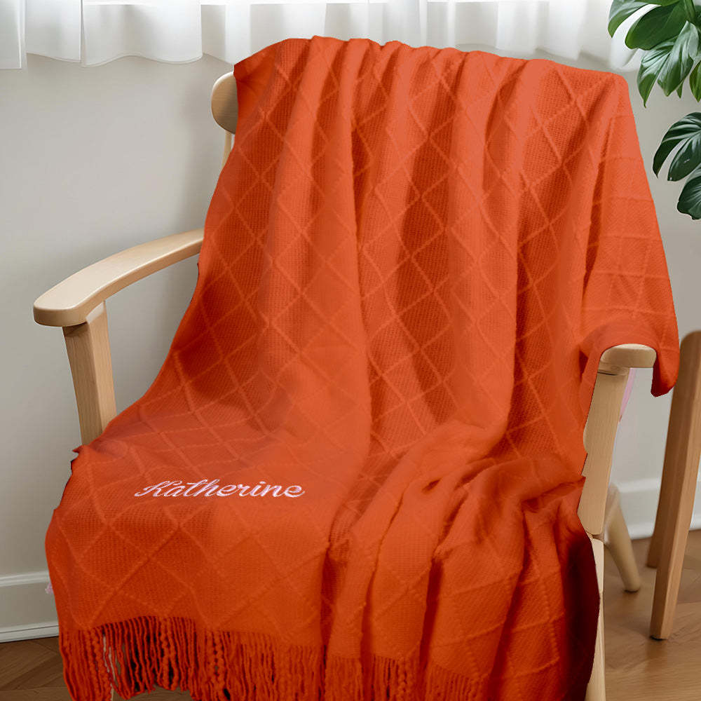 Personalized Tassel Blanket with Embroidered Name Gift for Kids - auphotoblanket