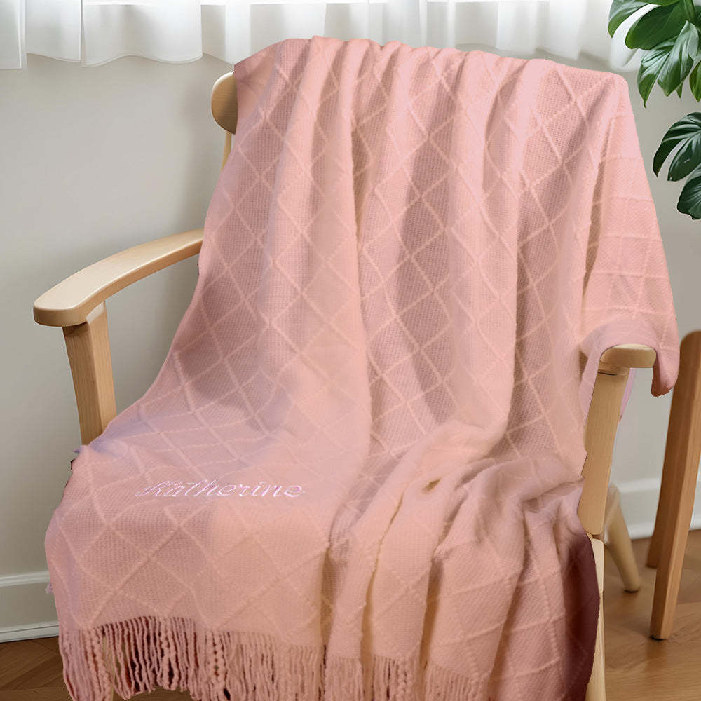 Personalized Tassel Blanket with Embroidered Name Gift for Kids - auphotoblanket