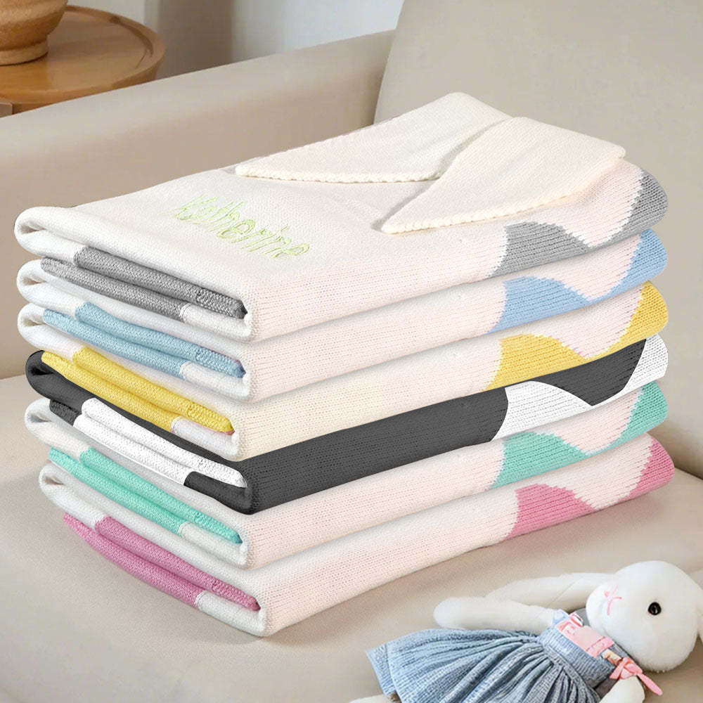 Personalized Knitted Blanket Bunny Blanket with Embroidered Name Gift for Baby - auphotoblanket
