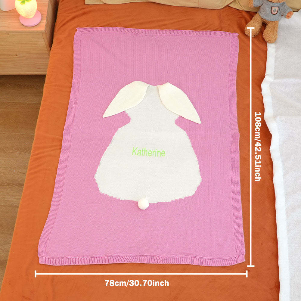 Personalized Knitted Blanket Bunny Blanket with Embroidered Name Gift for Baby - auphotoblanket