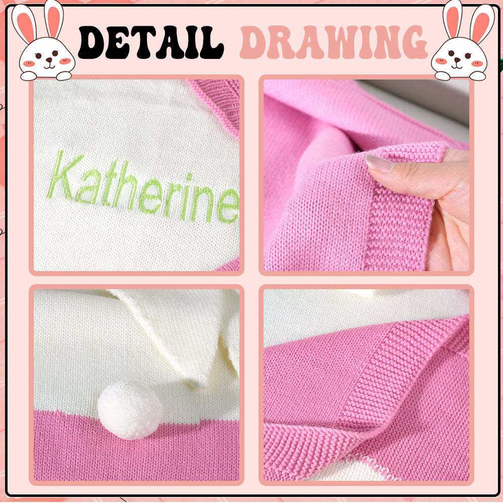 Personalized Knitted Blanket Bunny Blanket with Embroidered Name Gift for Baby - auphotoblanket