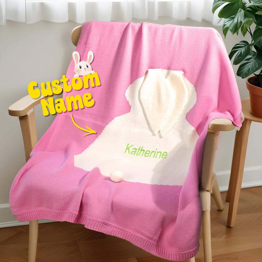 Personalized Knitted Blanket Bunny Blanket with Embroidered Name Gift for Baby - auphotoblanket