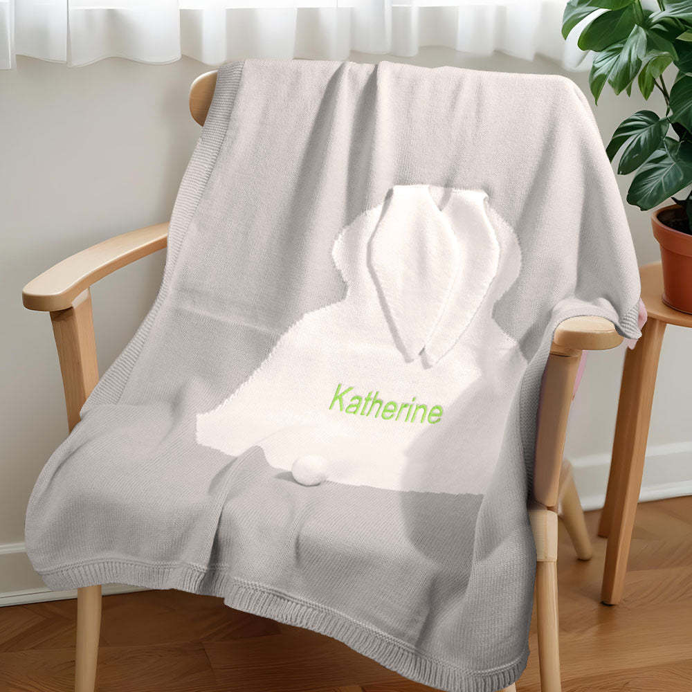 Personalized Knitted Blanket Bunny Blanket with Embroidered Name Gift for Baby - auphotoblanket