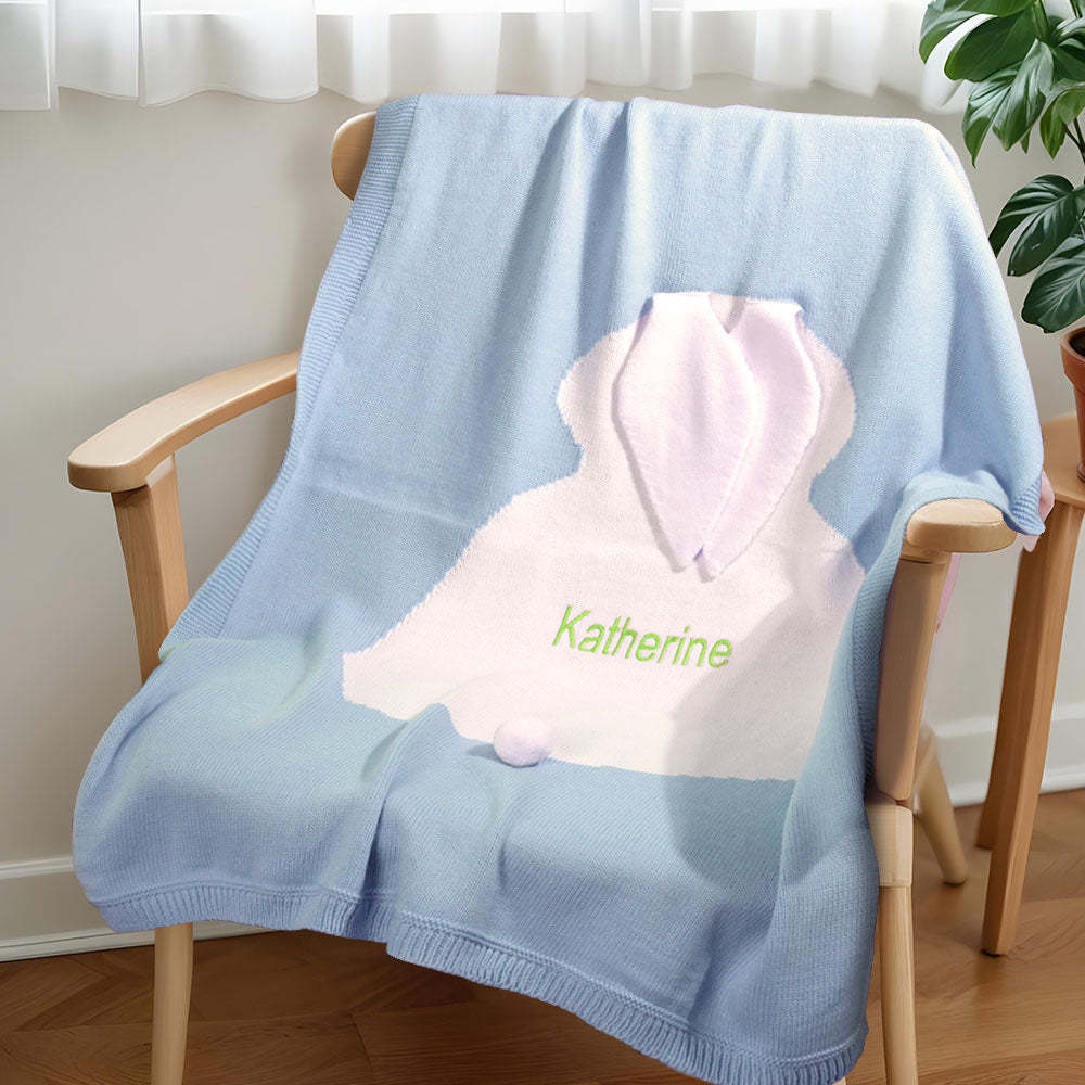 Personalized Knitted Blanket Bunny Blanket with Embroidered Name Gift for Baby - auphotoblanket