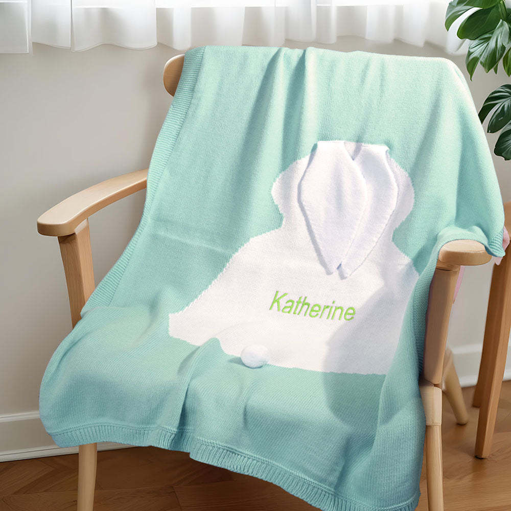 Personalized Knitted Blanket Bunny Blanket with Embroidered Name Gift for Baby - auphotoblanket