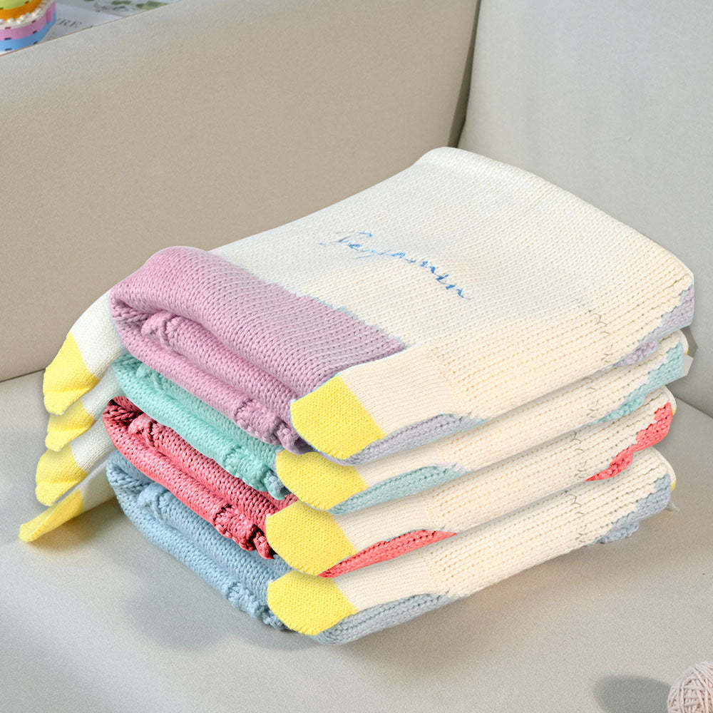 Personalized Knitted Blanket Unicorn Blanket with Embroidered Name Gift for Baby - auphotoblanket