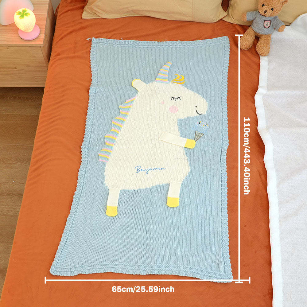 Personalized Knitted Blanket Unicorn Blanket with Embroidered Name Gift for Baby - auphotoblanket