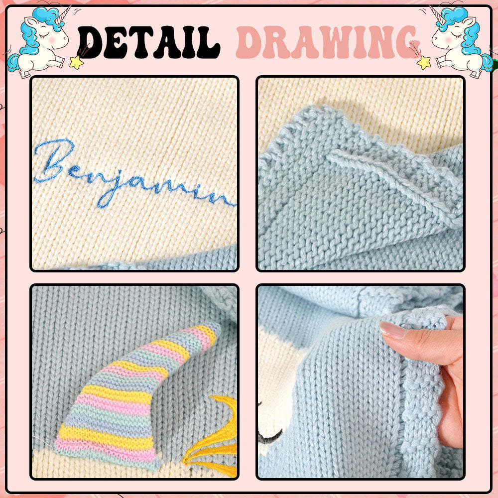 Personalized Knitted Blanket Unicorn Blanket with Embroidered Name Gift for Baby - auphotoblanket