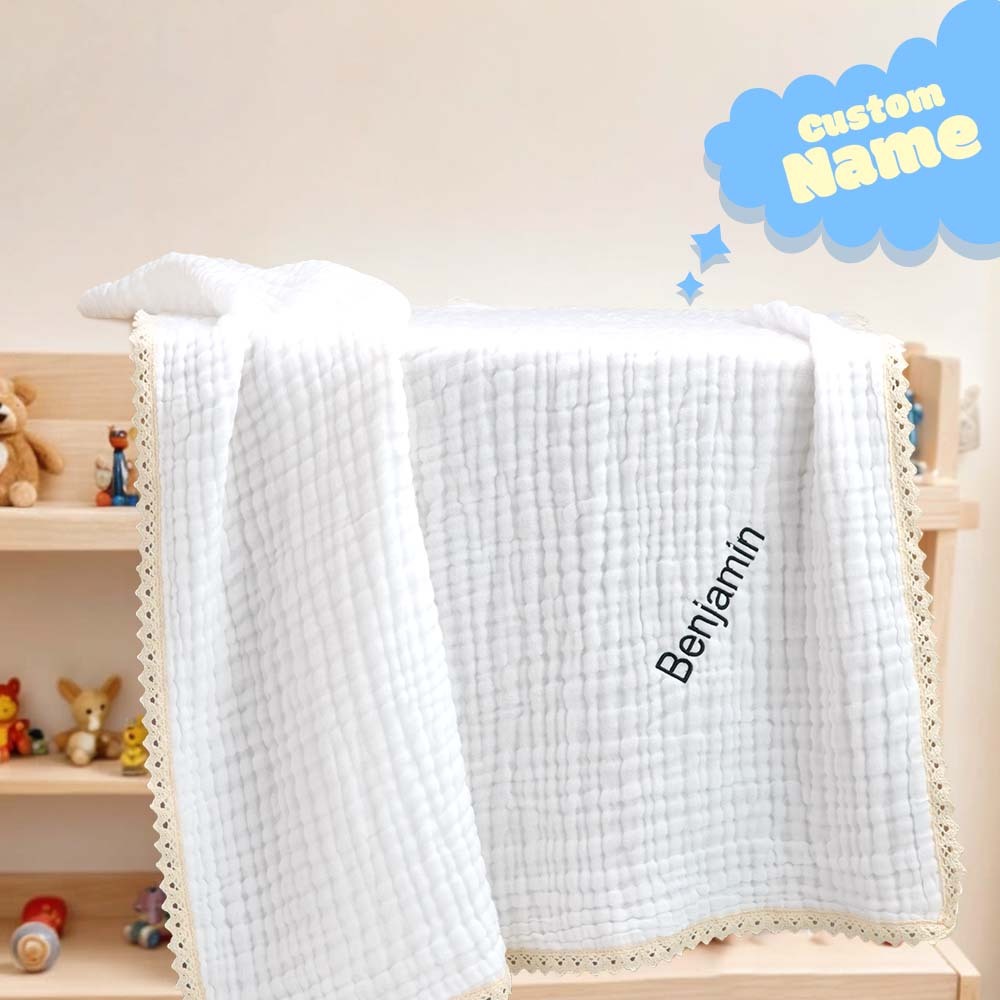 Personalized Lace Blanket with Embroidered Name Gift for Baby - auphotoblanket