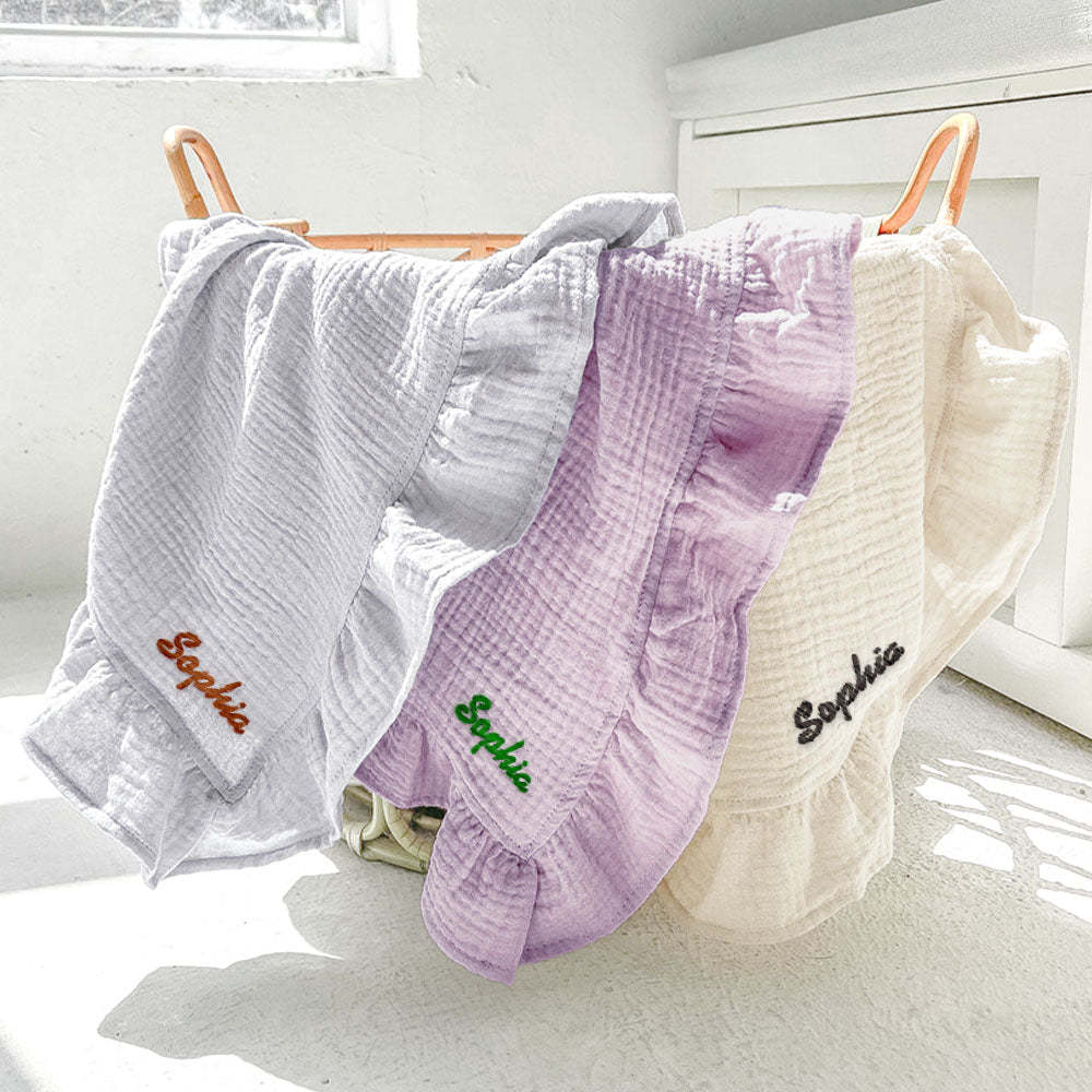 Personalized Baby Swaddle Blanket Custom Muslin Blanket with Embroidered Name Gift for Baby - auphotoblanket