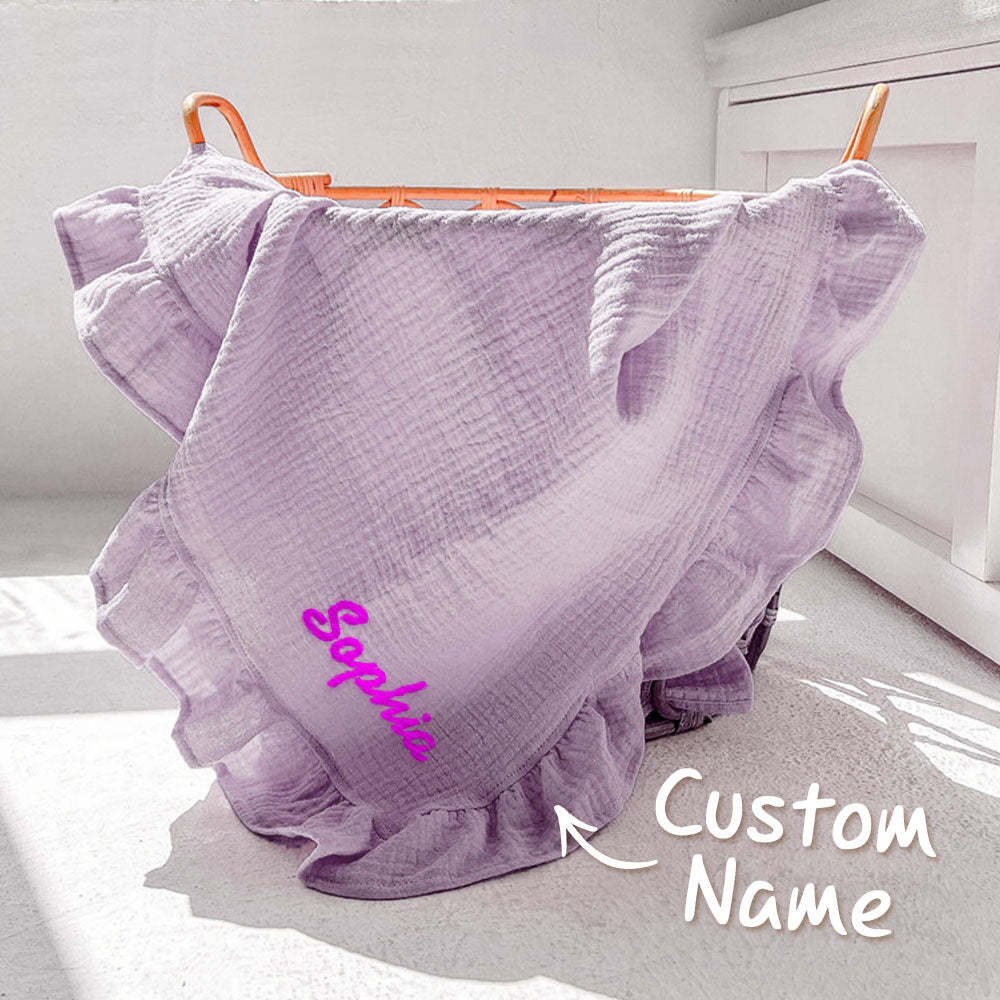Personalized Baby Swaddle Blanket Custom Muslin Blanket with Embroidered Name Gift for Baby - auphotoblanket