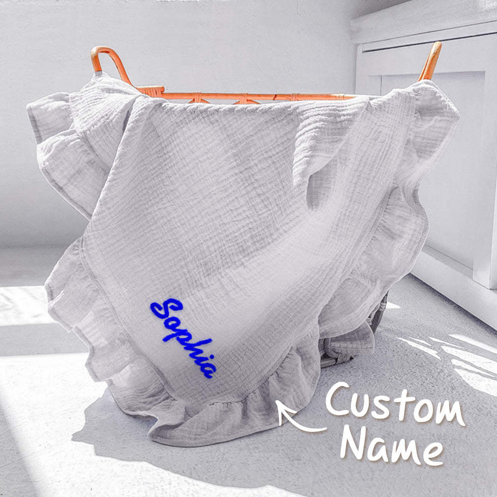 Personalized Baby Swaddle Blanket Custom Muslin Blanket with Embroidered Name Gift for Baby - auphotoblanket
