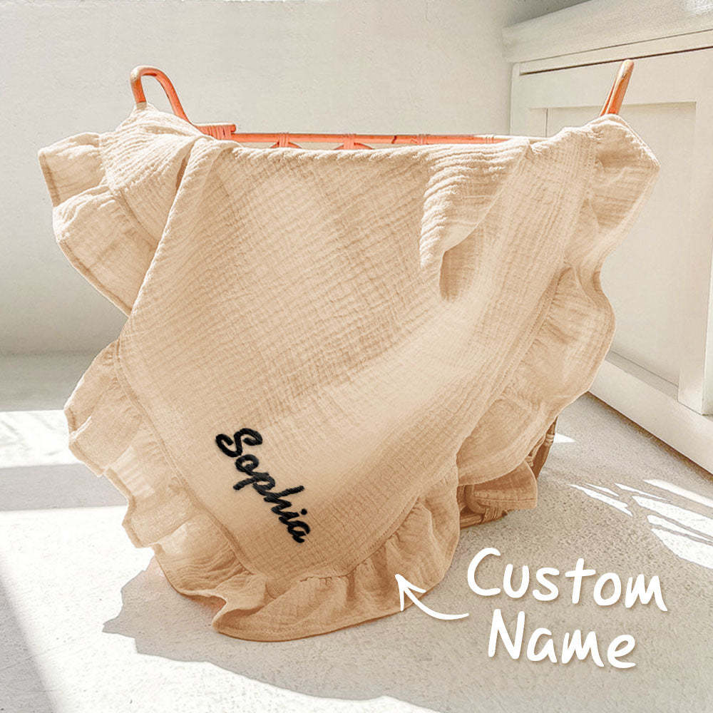 Personalized Baby Swaddle Blanket Custom Muslin Blanket with Embroidered Name Gift for Baby - auphotoblanket