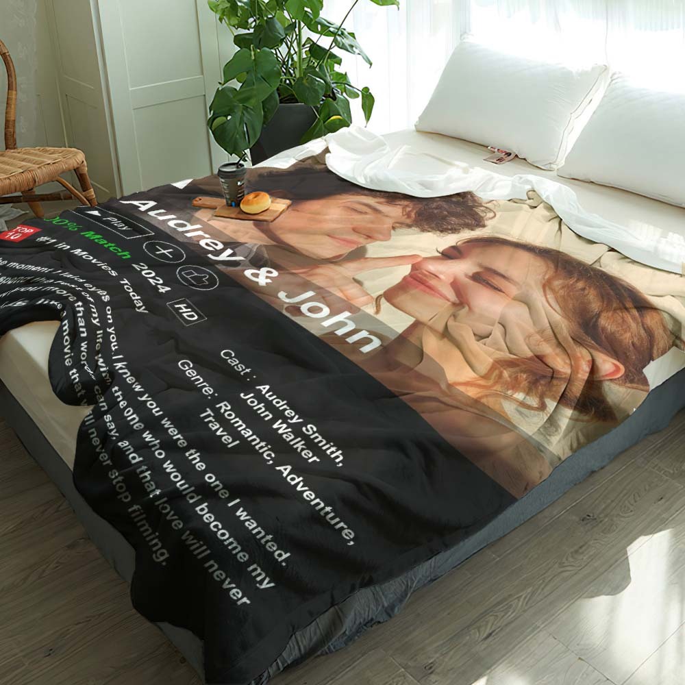 Custom Couples Loveflix Movie Poster Blanket Personalized Photo Blanket Gift for Lover - auphotoblanket