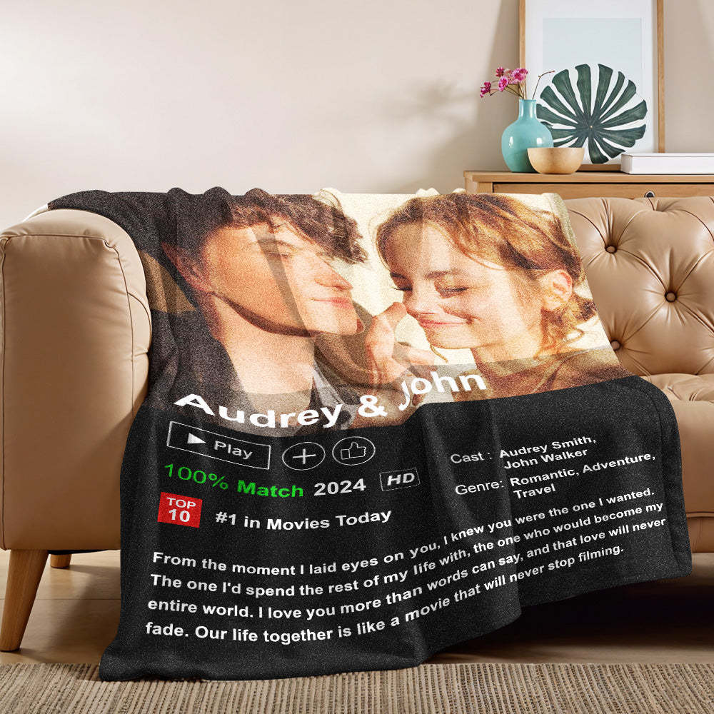 Custom Couples Loveflix Movie Poster Blanket Personalized Photo Blanket Gift for Lover - auphotoblanket