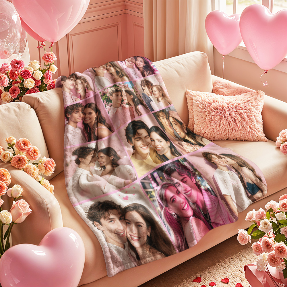 Custom Photo Blanket Collage Personalized Multiple Photos with Text Blanket - auphotoblanket