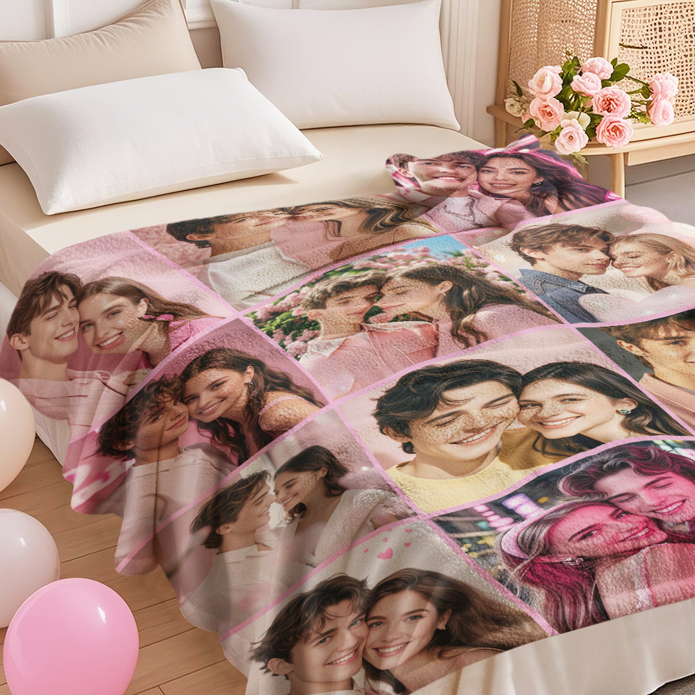 Custom Photo Blanket Collage Personalized Multiple Photos with Text Blanket - auphotoblanket