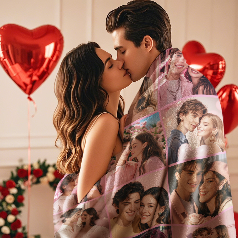 Custom Photo Blanket Collage Personalized Multiple Photos with Text Blanket - auphotoblanket