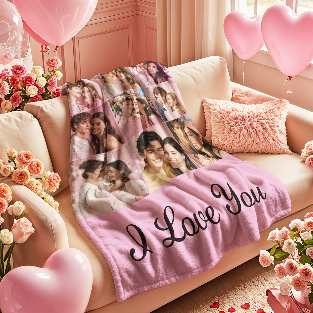 Custom Photo Blanket Collage Personalized Multiple Photos with Text Blanket - auphotoblanket