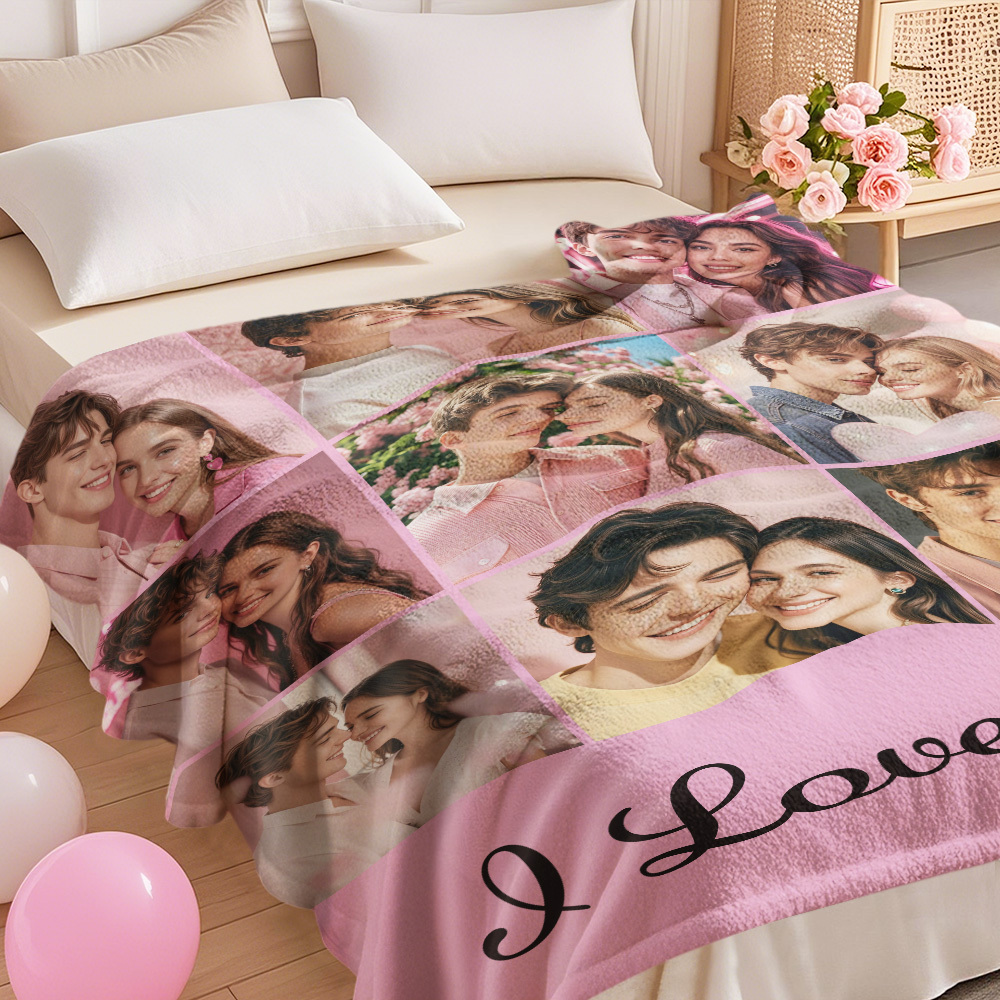 Custom Photo Blanket Collage Personalized Multiple Photos with Text Blanket - auphotoblanket