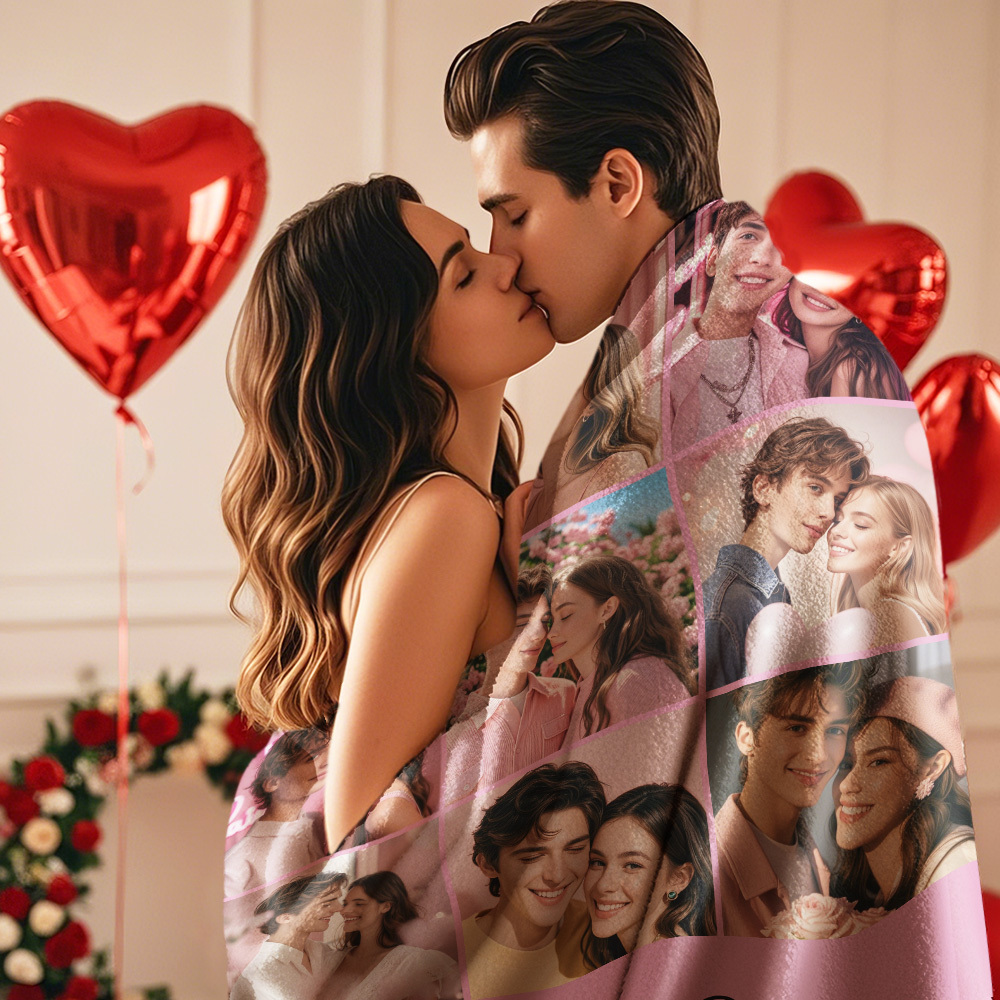 Custom Photo Blanket Collage Personalized Multiple Photos with Text Blanket - auphotoblanket