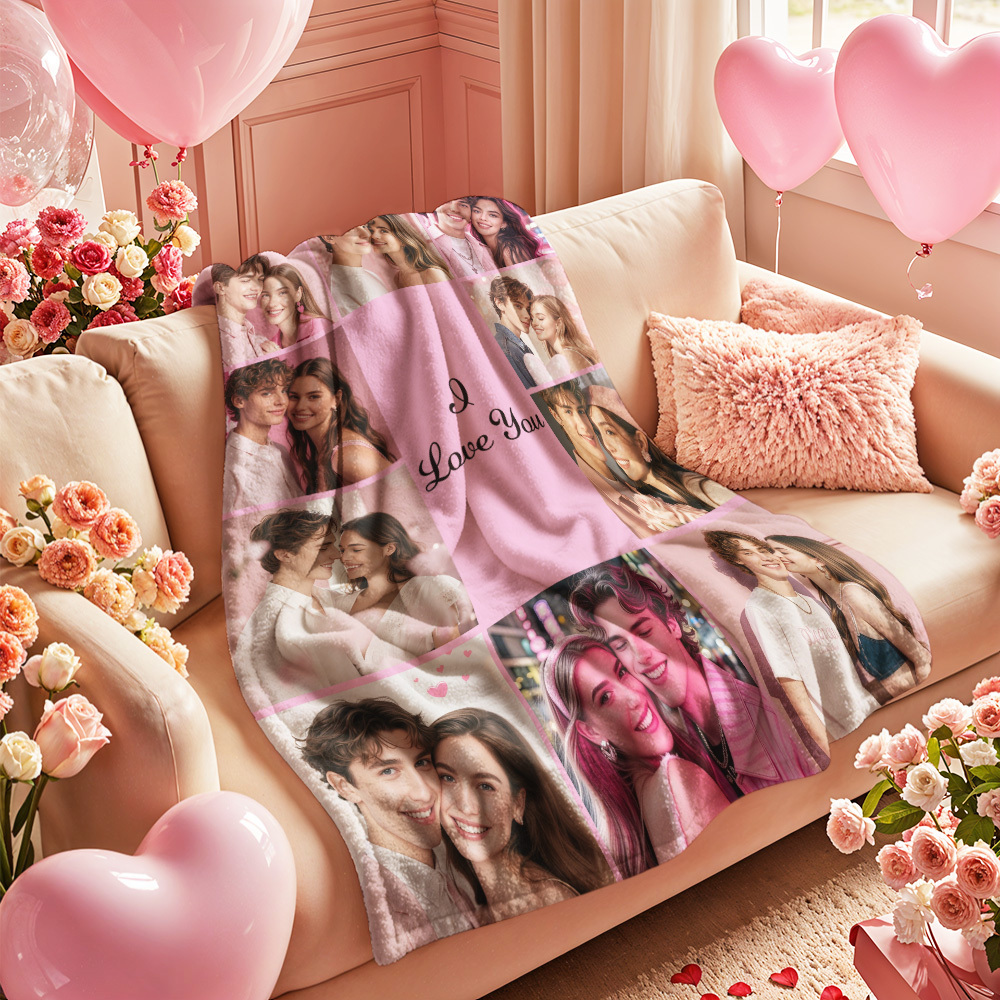 Custom Photo Blanket Collage Personalized Multiple Photos with Text Blanket - auphotoblanket