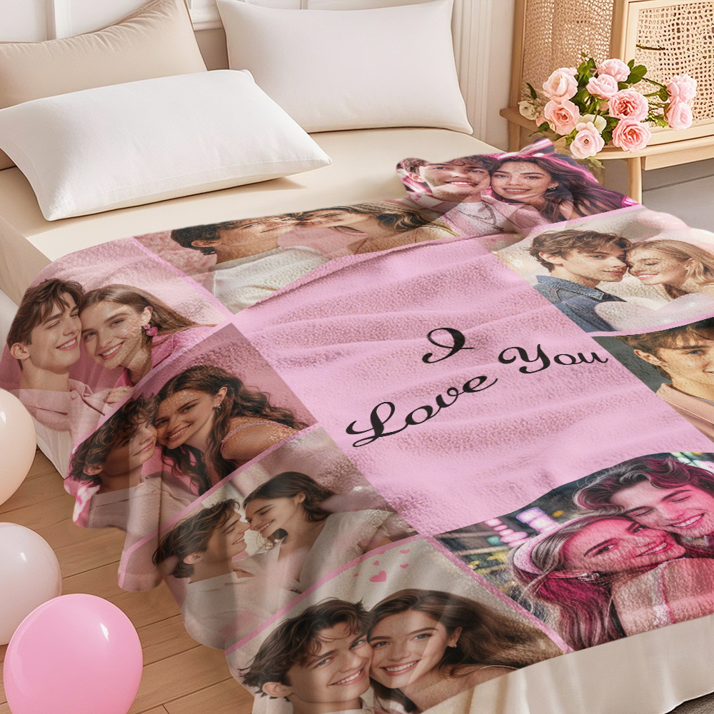 Custom Photo Blanket Collage Personalized Multiple Photos with Text Blanket - auphotoblanket