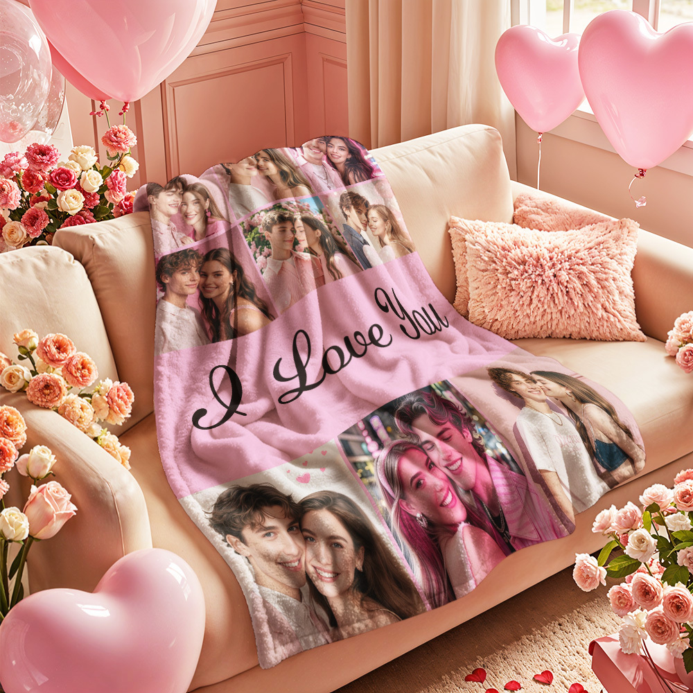 Custom Photo Blanket Collage Personalized Multiple Photos with Text Blanket - auphotoblanket