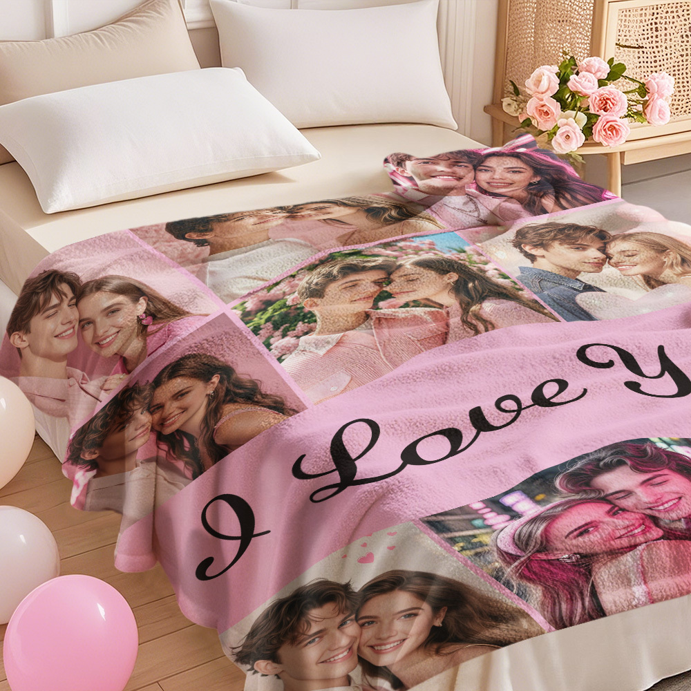 Custom Photo Blanket Collage Personalized Multiple Photos with Text Blanket - auphotoblanket