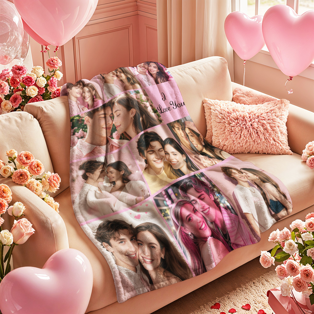 Custom Photo Blanket Collage Personalized Multiple Photos with Text Blanket - auphotoblanket