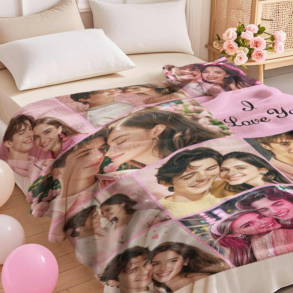 Custom Photo Blanket Collage Personalized Multiple Photos with Text Blanket - auphotoblanket