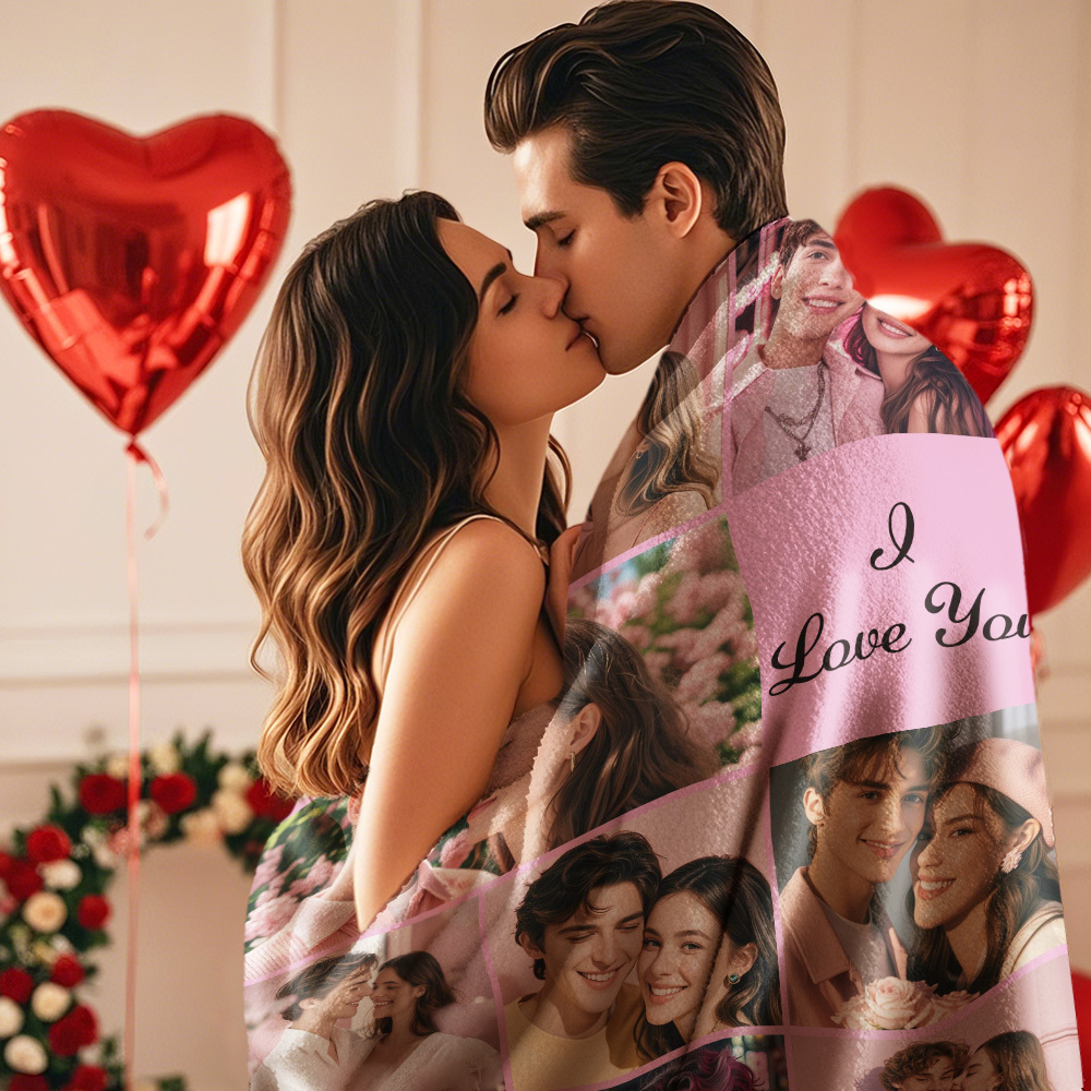 Custom Photo Blanket Collage Personalized Multiple Photos with Text Blanket - auphotoblanket