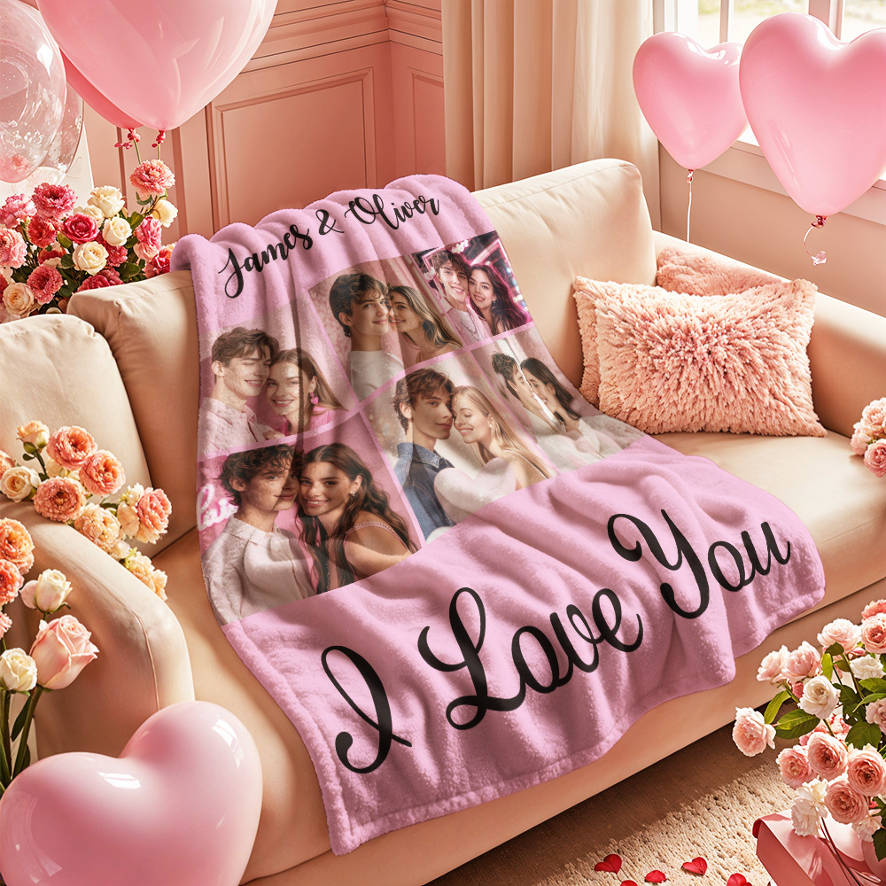 Custom Photo Blanket Collage Personalized Multiple Photos with Text Blanket - auphotoblanket