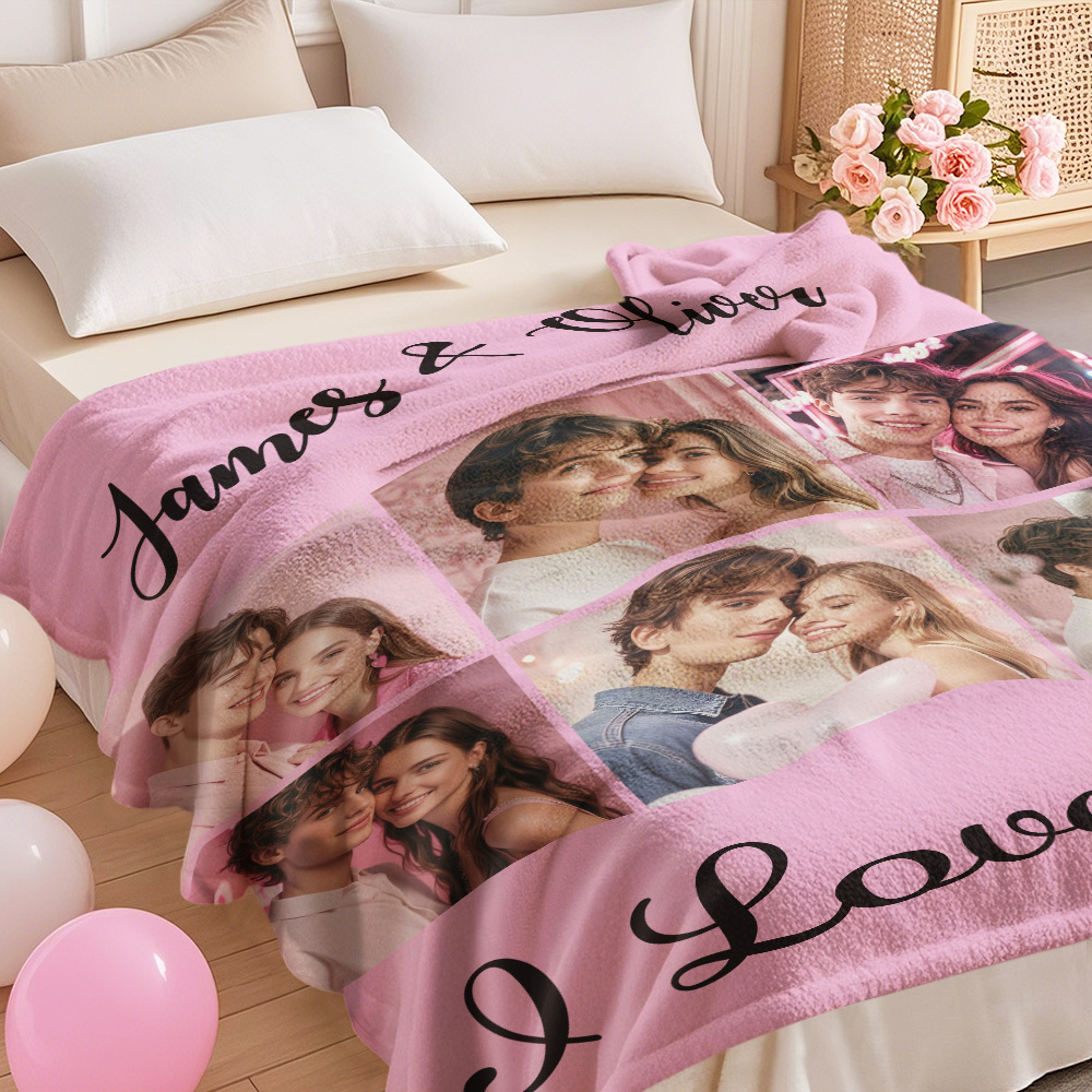 Custom Photo Blanket Collage Personalized Multiple Photos with Text Blanket - auphotoblanket