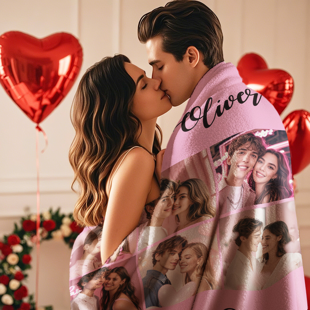 Custom Photo Blanket Collage Personalized Multiple Photos with Text Blanket - auphotoblanket