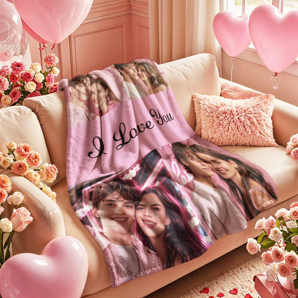 Custom Photo Blanket Collage Personalized Multiple Photos with Text Blanket - auphotoblanket