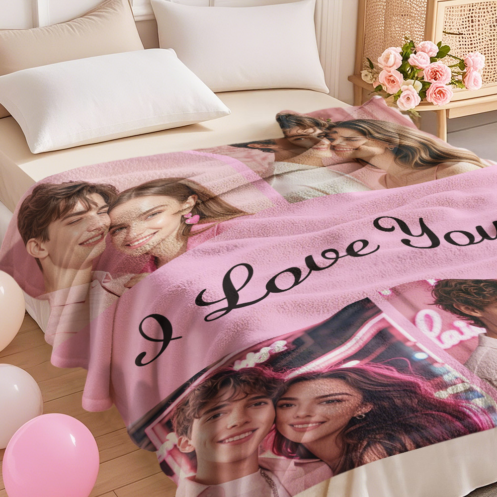 Custom Photo Blanket Collage Personalized Multiple Photos with Text Blanket - auphotoblanket