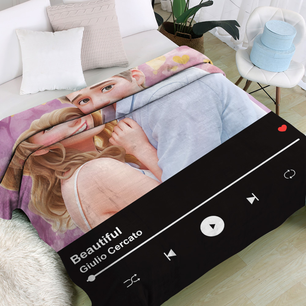 Custom Love Song Blanket - Unique Couple Gift with Your Own Music - auphotoblanket