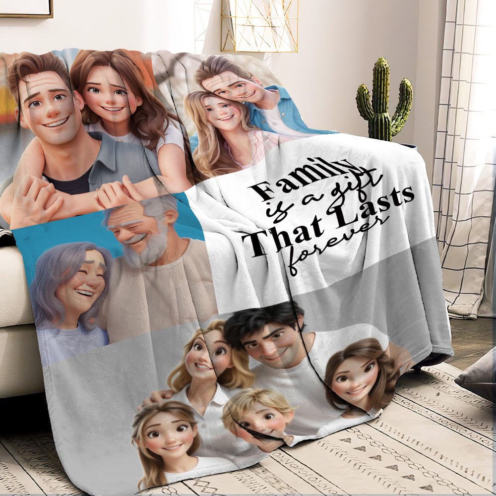 Personalized Mother's Day Blanket with Cartoon Family Photos & Quote - auphotoblanket
