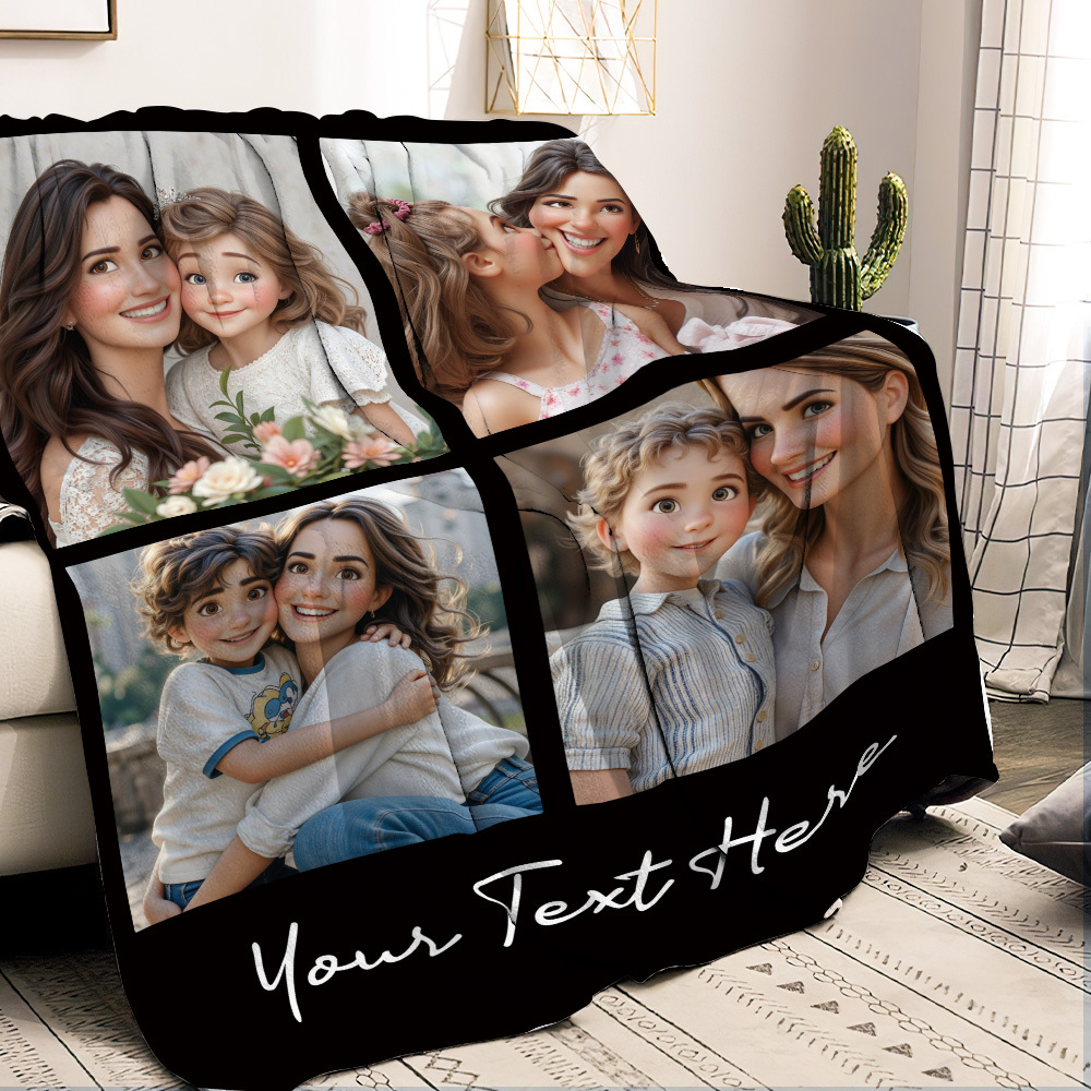 Custom Cartoon Photo Blanket for Mom - Personalized Mother's Day Gift - auphotoblanket