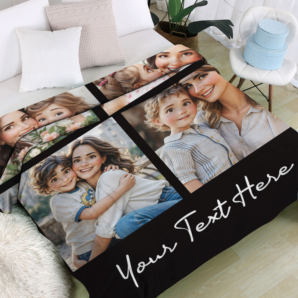 Custom Cartoon Photo Blanket for Mom - Personalized Mother's Day Gift - auphotoblanket