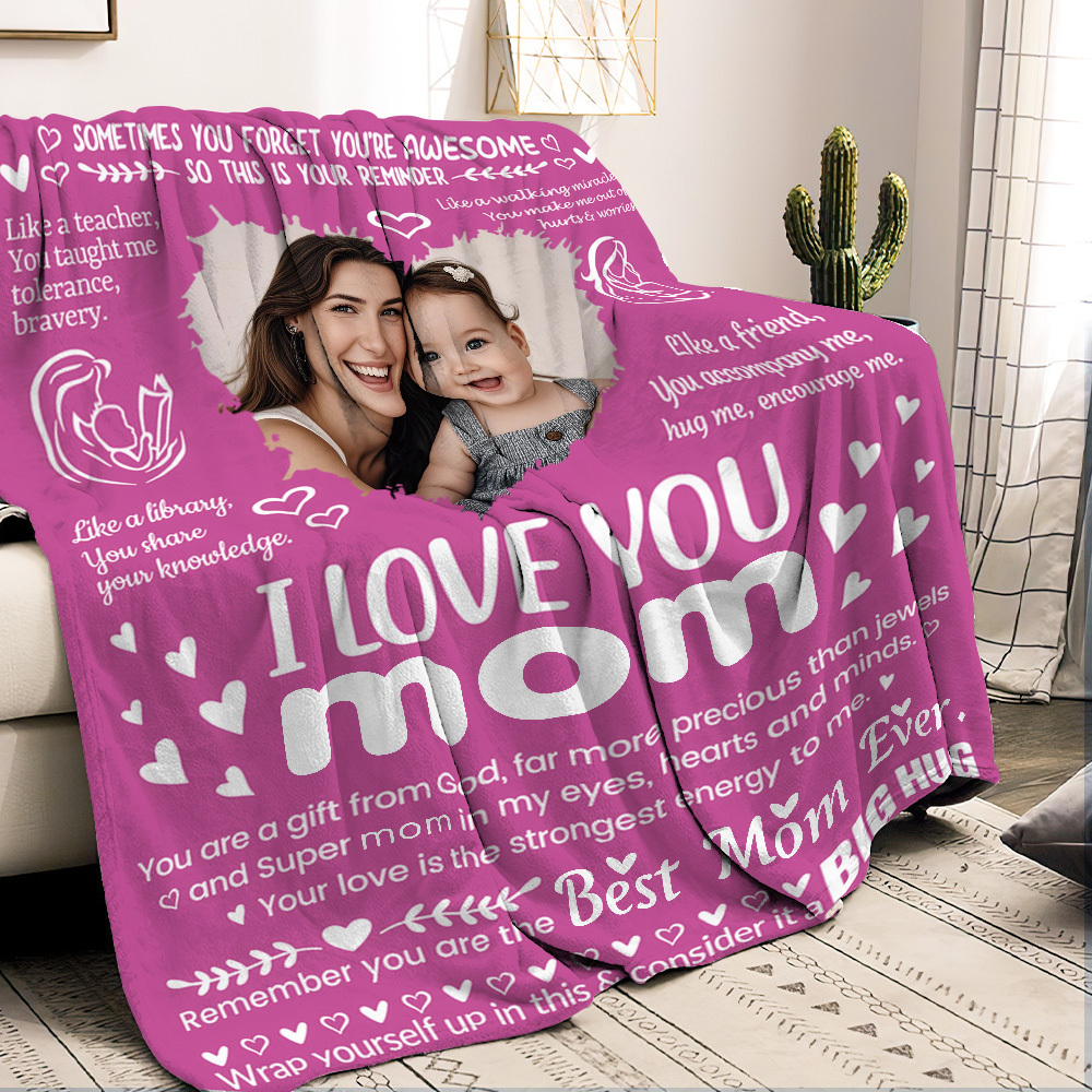 Personalized Photo Blanket I Love You MomMum Blanket - A Hug She Can Feel Mother's Day Gift - auphotoblanket