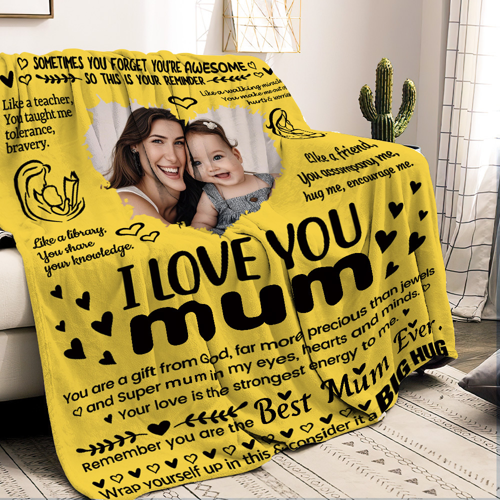 Personalized Photo Blanket I Love You MomMum Blanket - A Hug She Can Feel Mother's Day Gift - auphotoblanket