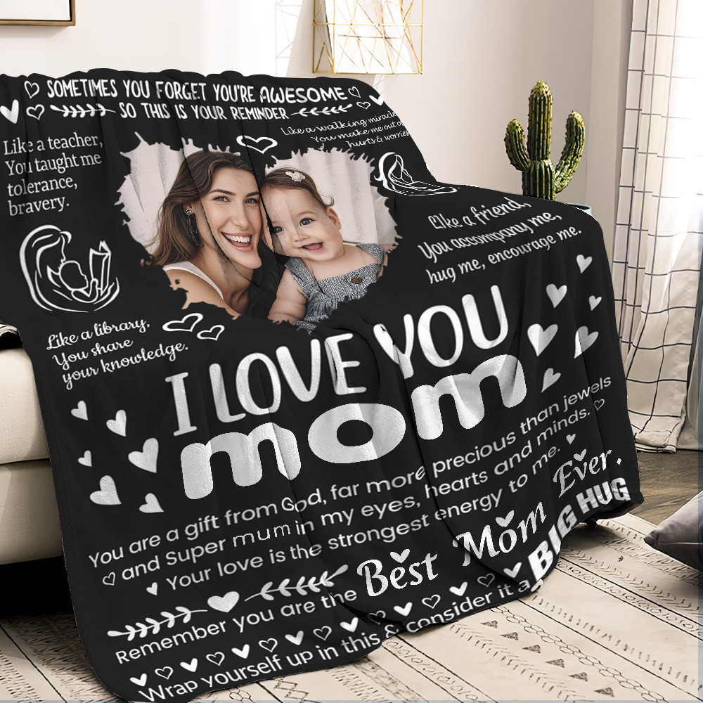 Personalized Photo Blanket I Love You MomMum Blanket - A Hug She Can Feel Mother's Day Gift - auphotoblanket