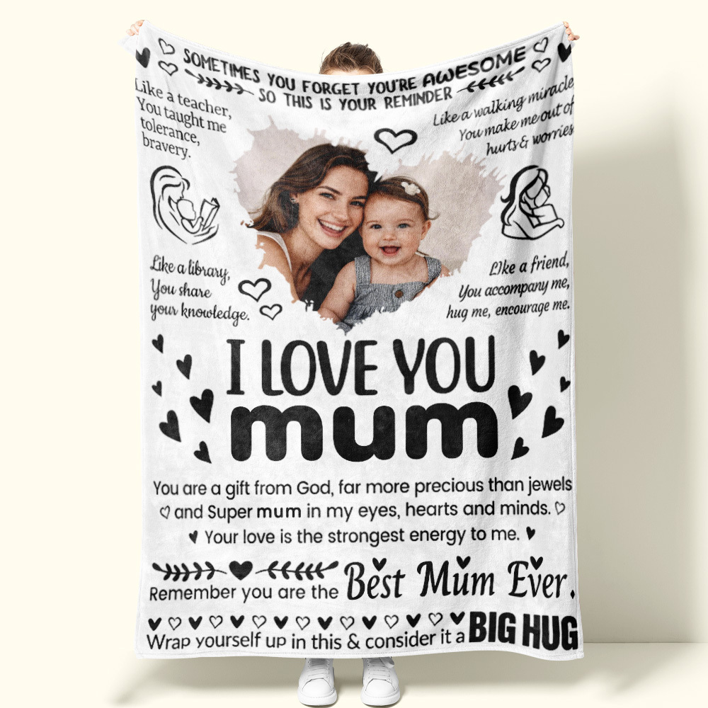 Personalized Photo Blanket I Love You MomMum Blanket - A Hug She Can Feel Mother's Day Gift - auphotoblanket