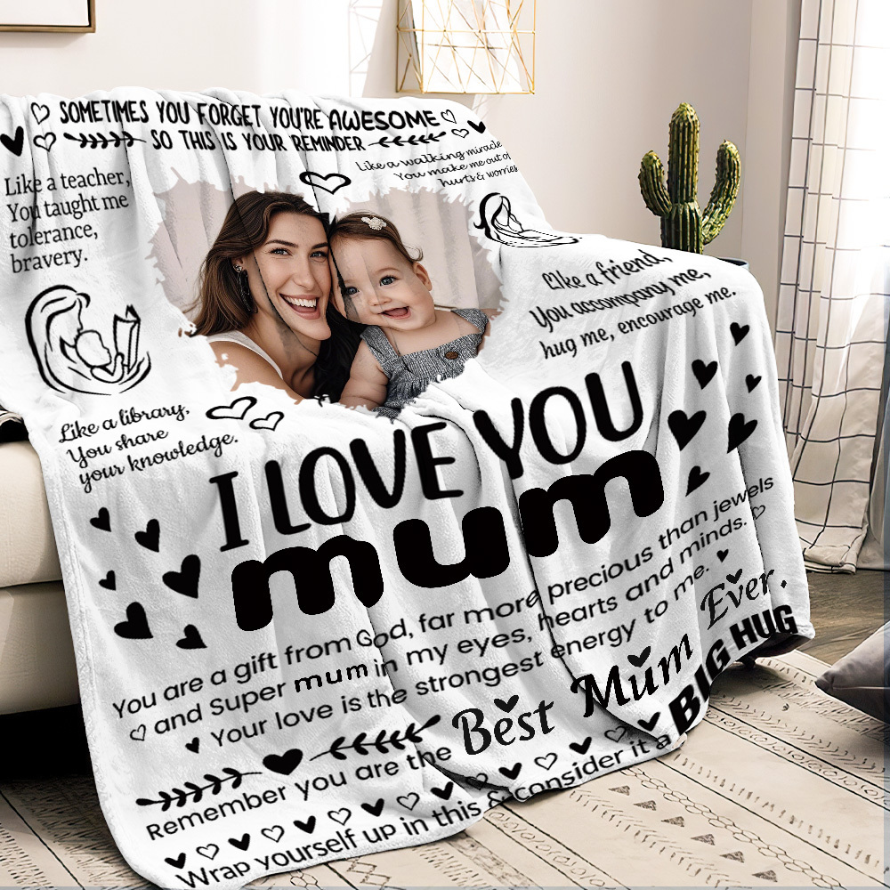 Personalized Photo Blanket I Love You MomMum Blanket - A Hug She Can Feel Mother's Day Gift - auphotoblanket