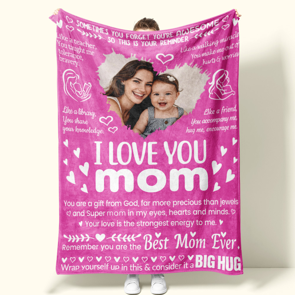 Personalized Photo Blanket I Love You MomMum Blanket - A Hug She Can Feel Mother's Day Gift - auphotoblanket