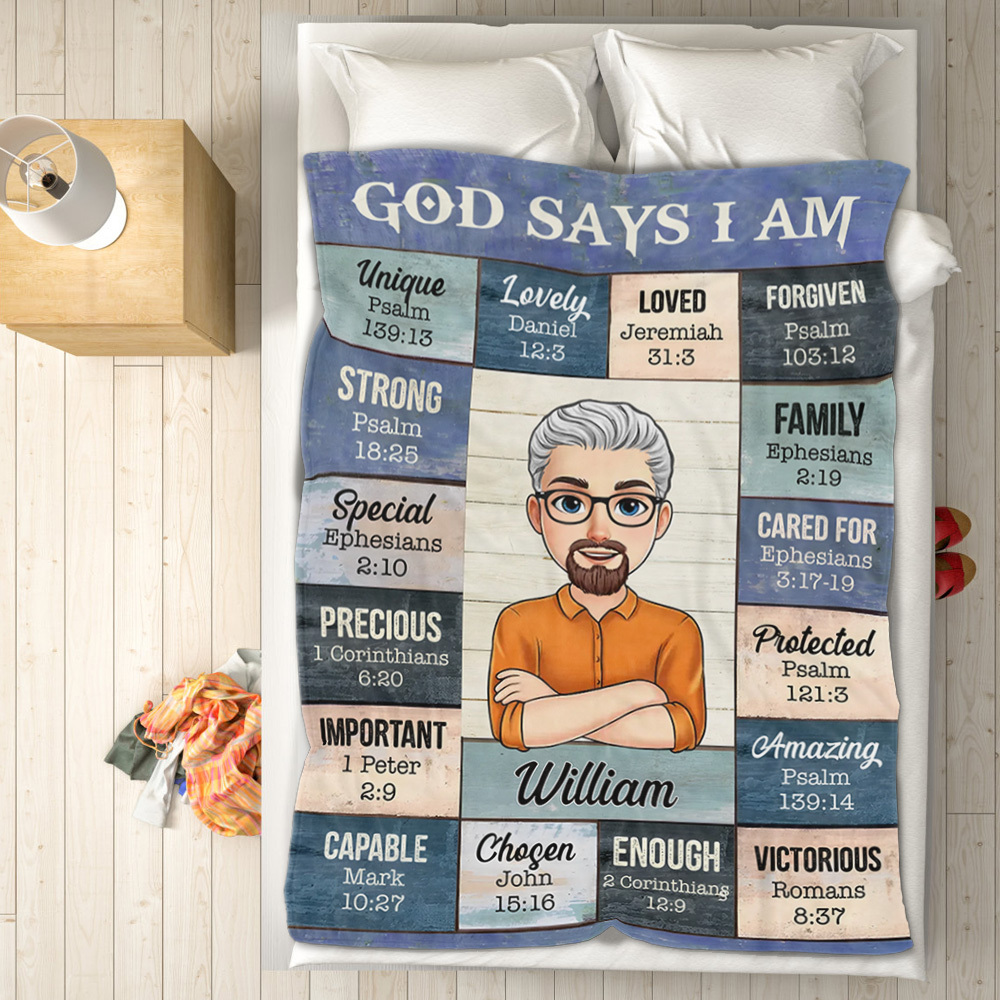 God Says I Am Personalized Blanket Meaningful Gift For Birthday - auphotoblanket